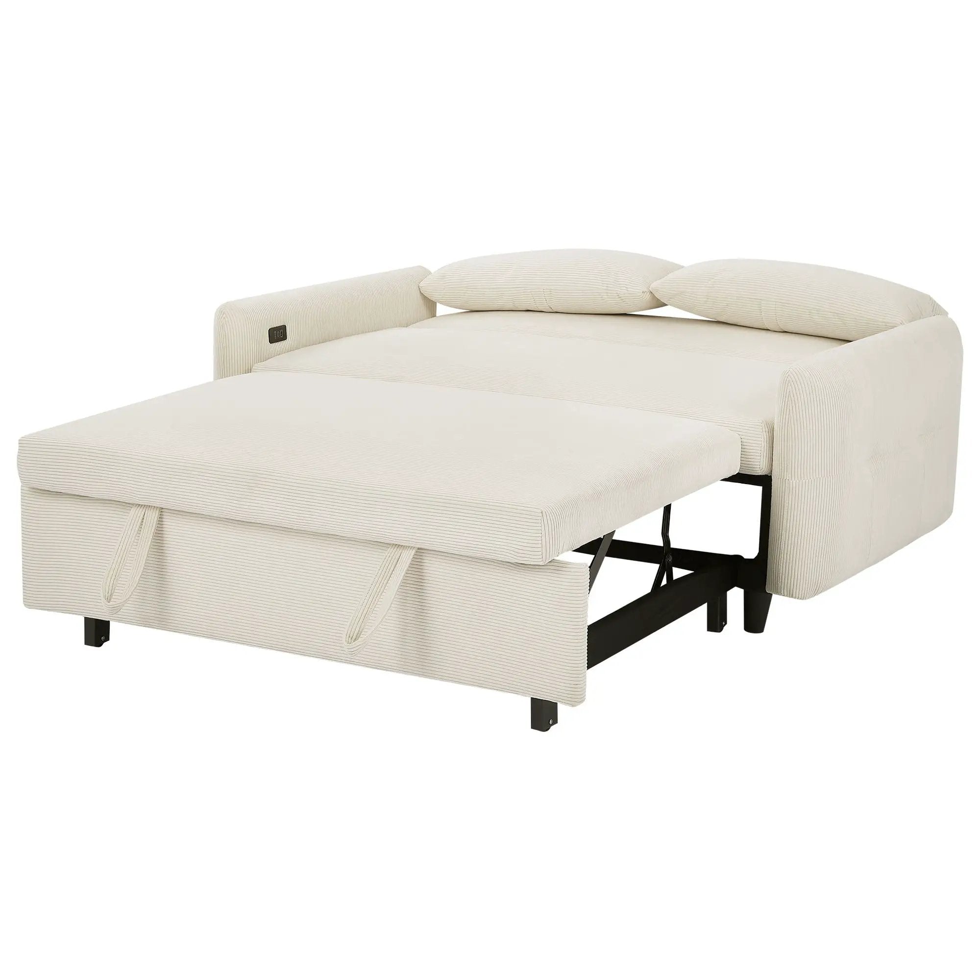 Pull-Out 2 Seat Modern Sleeper Sofa With 2 Throw Pillows And USB Ports by HouseOfZazla