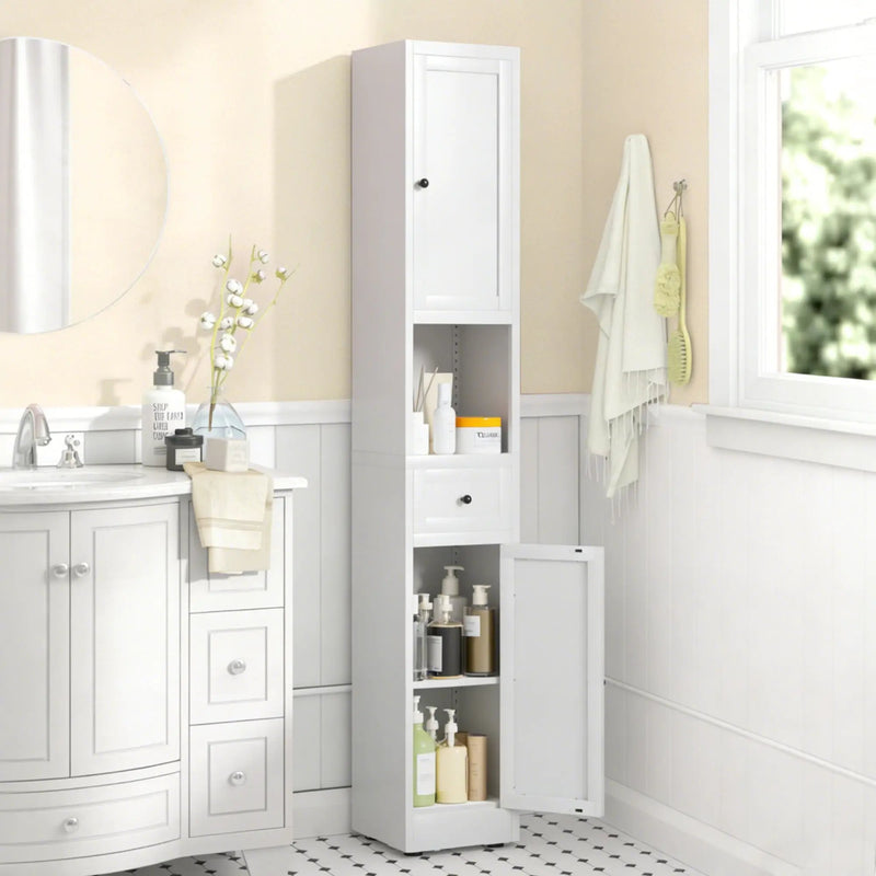 Tall Narrow Bathroom Cabinet With 5-Tier Storage, Adjustable Shelves, Freestanding - White by Unique Piece Furniture