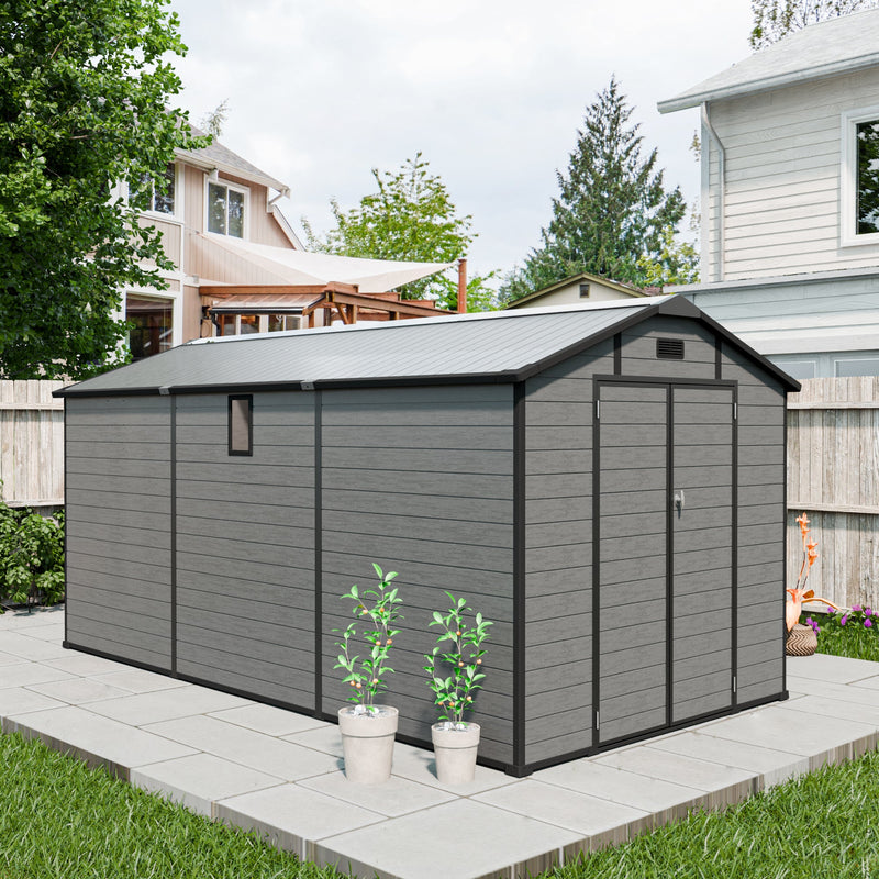 8x14 FT Plastic Outdoor Storage Shed - Lockable Resin Tool Shed with 2 Window & 3 Air vents by HouseOfZazla