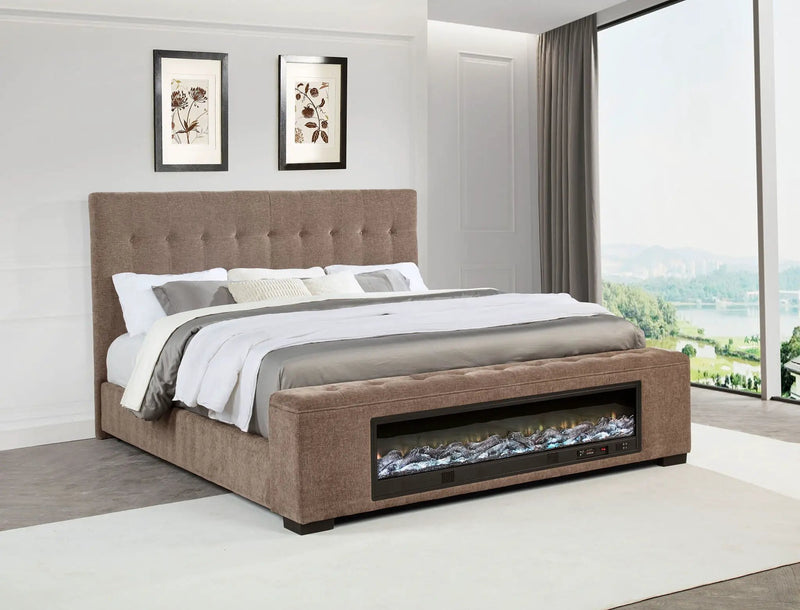 Senna Upholstered Eastern King Audio Flame Visualizer Bed Brown by Unique Piece Furniture
