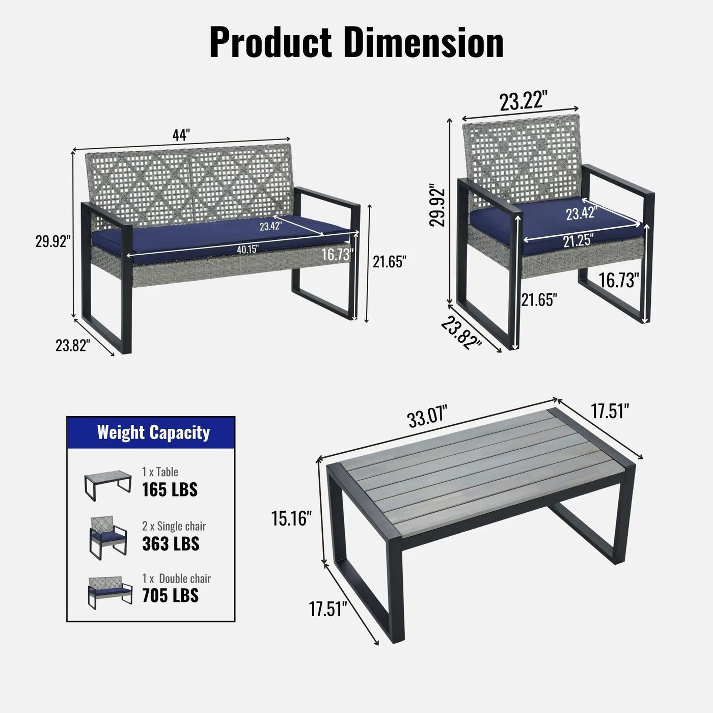4 Piece Patio Furniture Set With Acacia Wood Table Top And Cushions by Unique Piece Furniture