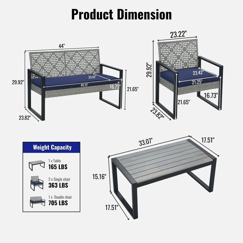 4 Piece Patio Furniture Set With Acacia Wood Table Top And Cushions by Unique Piece Furniture
