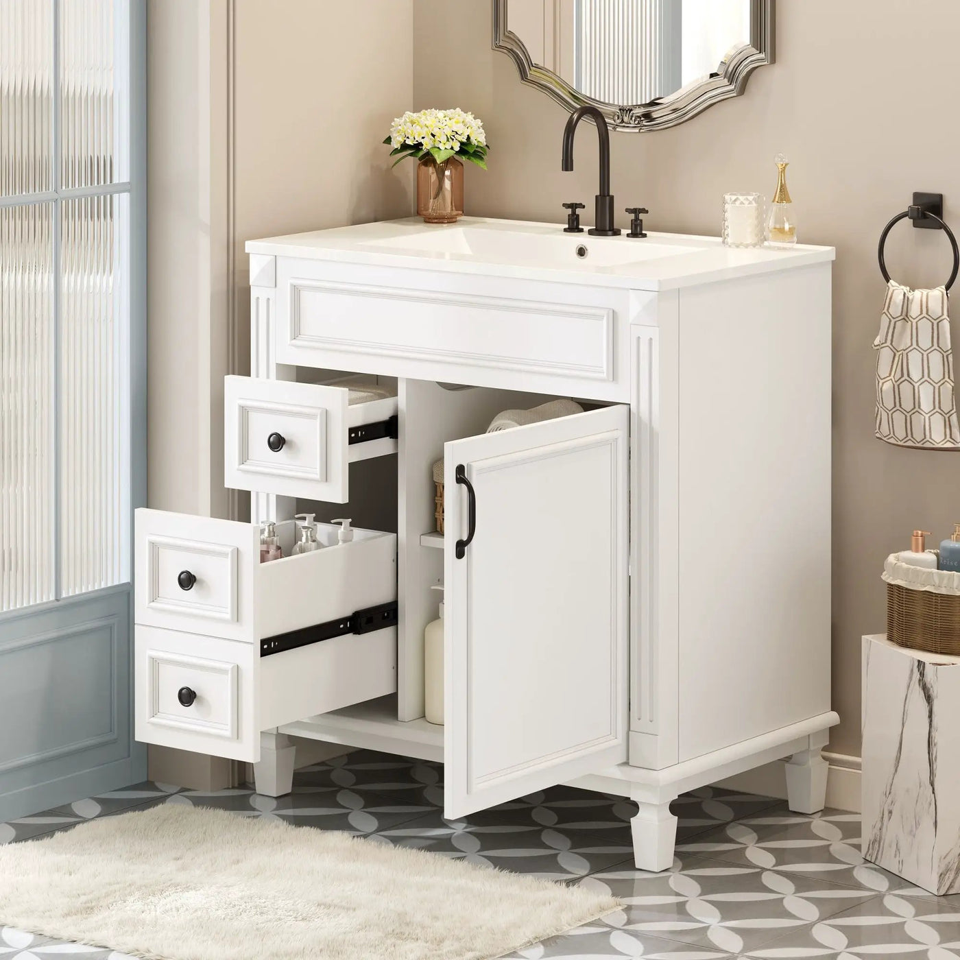 Bathroom Vanity With Sink, Cabinet With 2 Drawers And Adjustable Shelf by Unique Piece Furniture