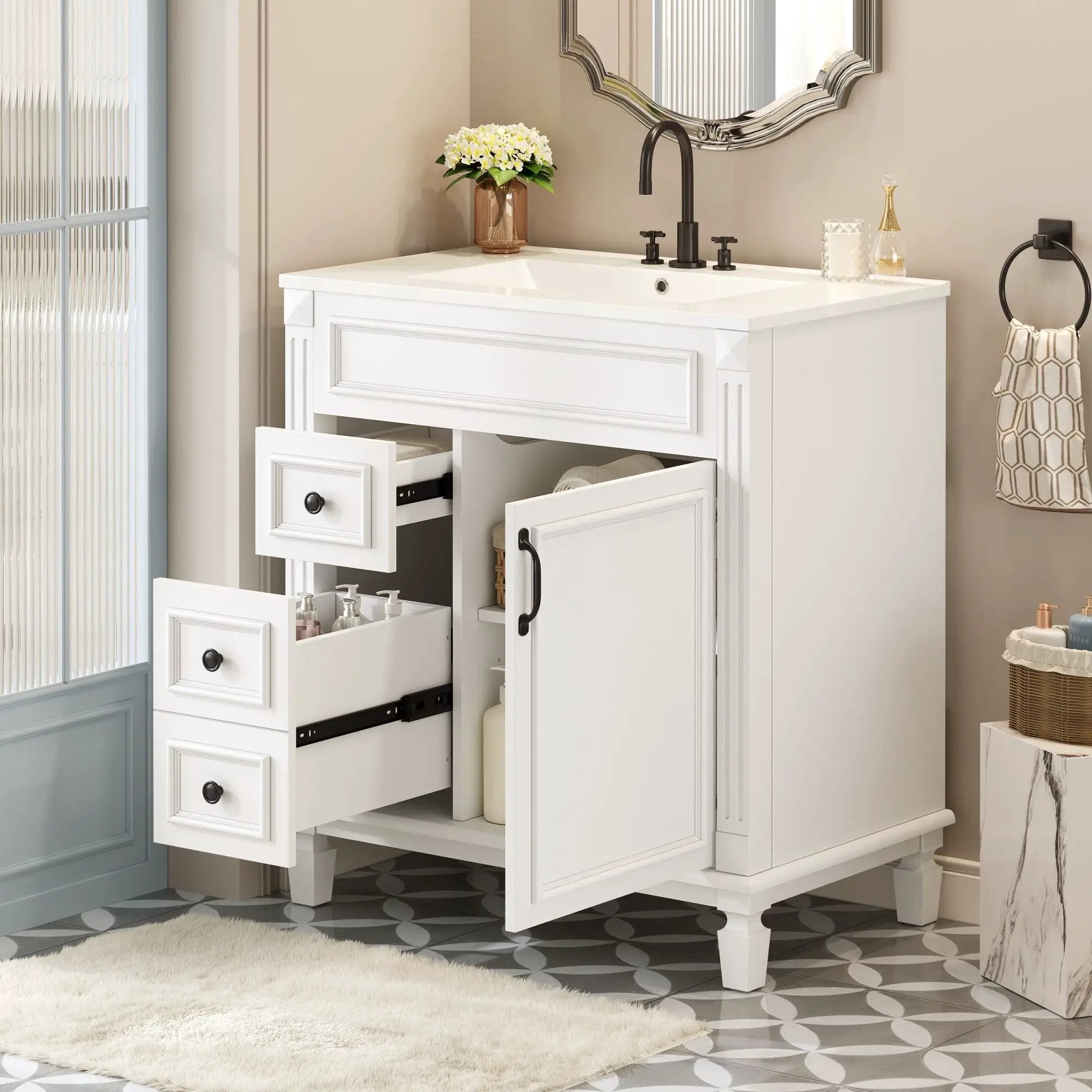 Bathroom Vanity With Sink, Cabinet With 2 Drawers And Adjustable Shelf by Unique Piece Furniture