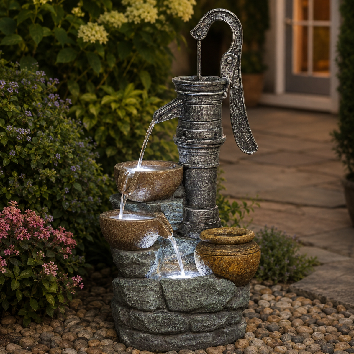 Resin Hand Pump Cascading Outdoor Fountain 32 Inch, photo 2 of 7