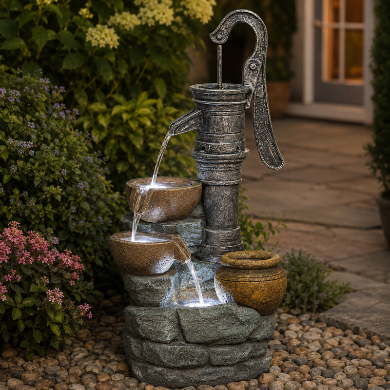 Resin Hand Pump Cascading Outdoor Fountain 32 Inch, photo 2 of 7
