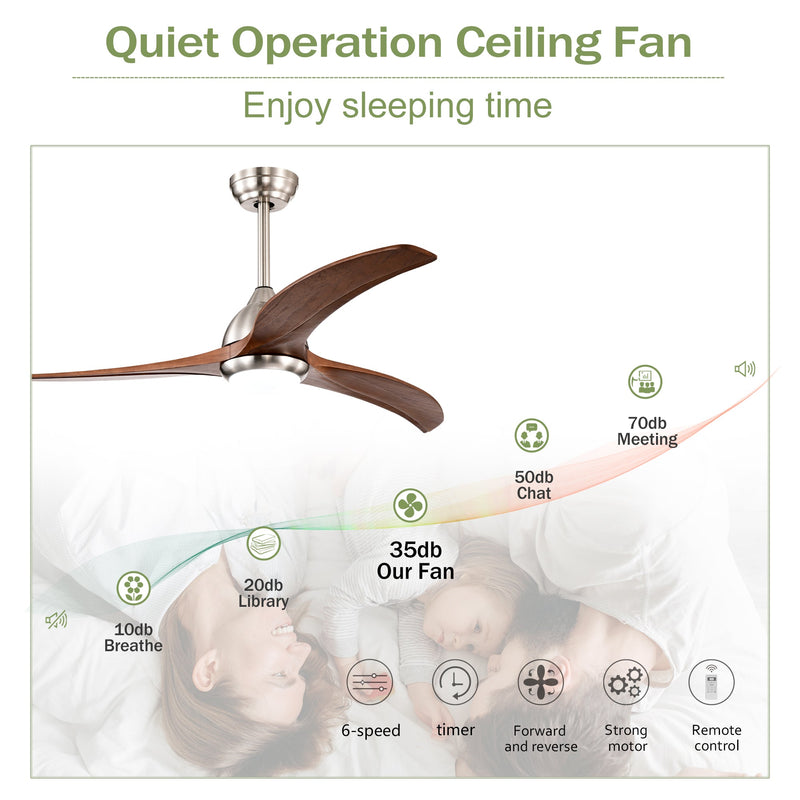 52" Solid Wood Blades Ceiling Fan with Light and Remote Control by HouseOfZazla