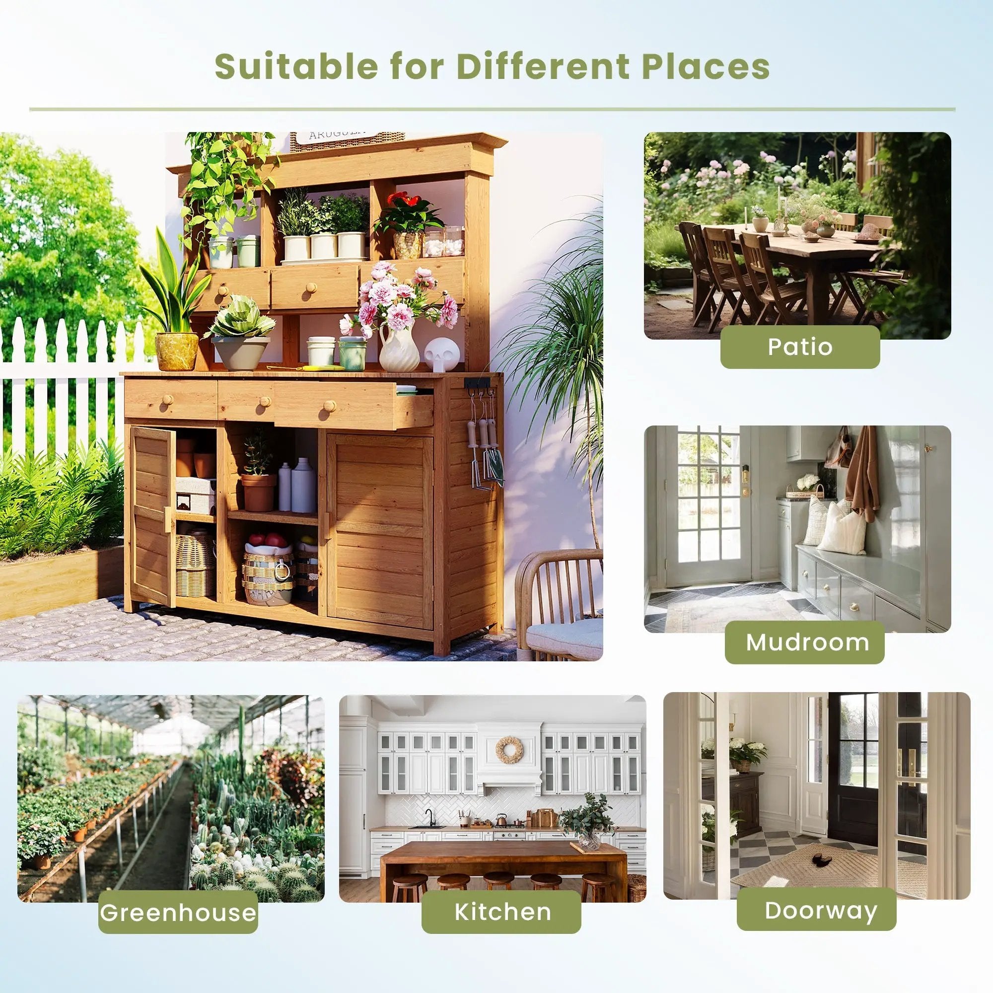 TOPMAX 65.7'' Tall Garden Potting Bench Table with Hutch by HouseOfZazla
