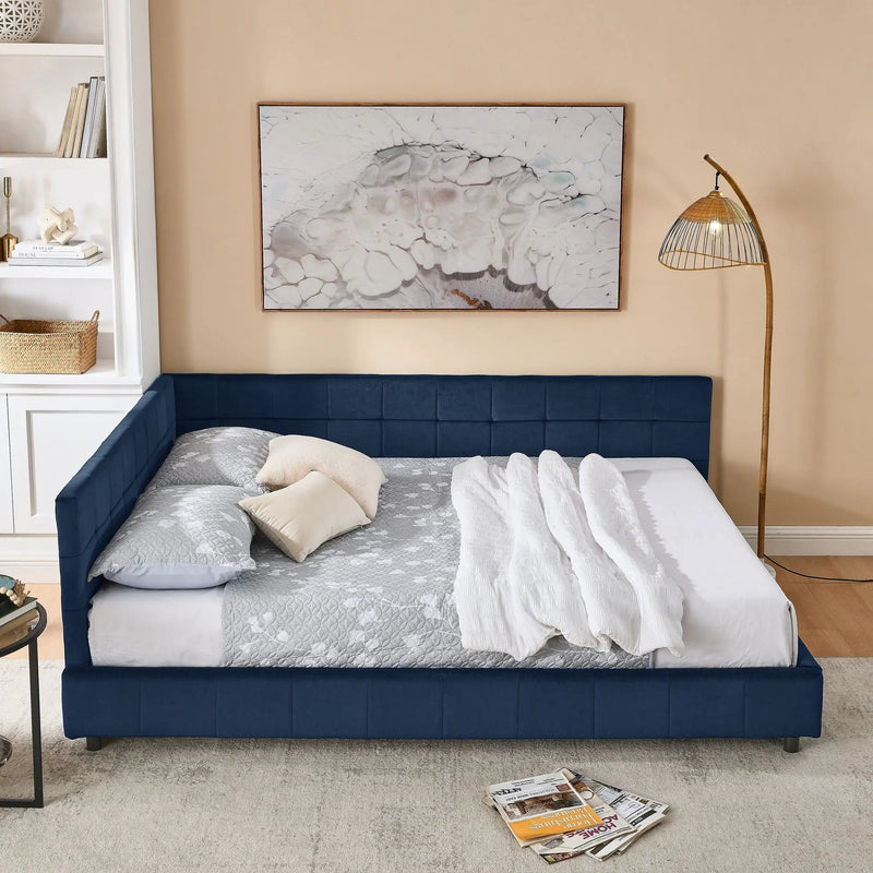 Mid-Century Storage Upholstered Tufted Bed Frame With Backrest And Armrests by Unique Piece Furniture