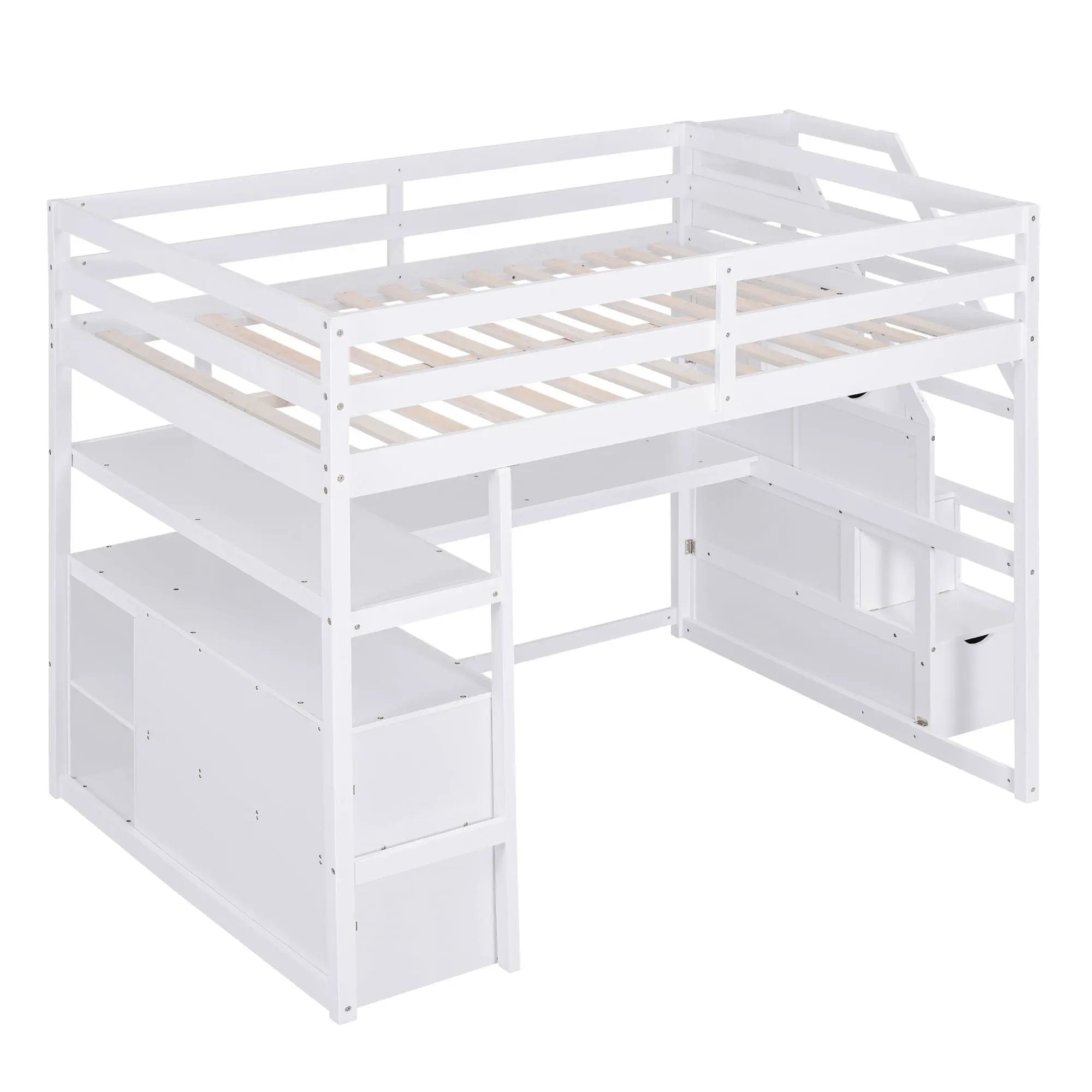 Loft Bed With Desk, Shelves, 2 Drawers, Storage Staircase by HouseOfZazla