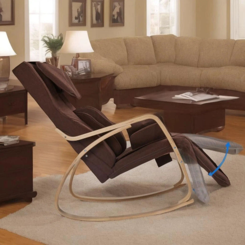 Comfortable Relax Rocking Chair With Full Massage Function Cotton Fabric Air Pressure - Brown by HouseOfZazla