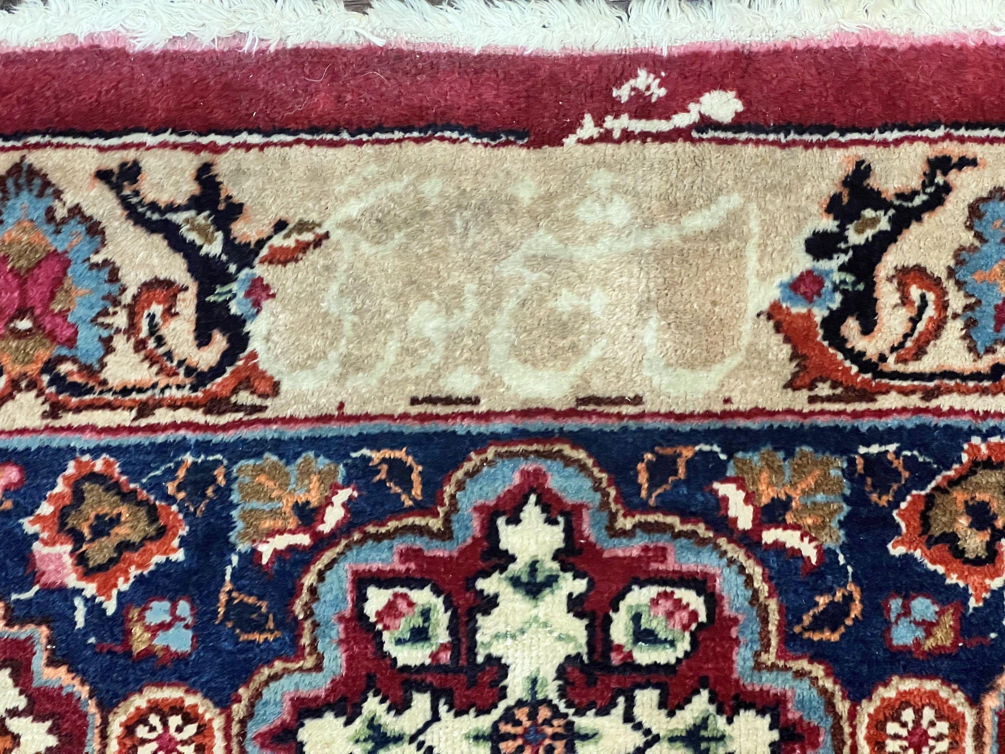Signed Persian Mashad Rug 8x10, Wool Oriental Carpet, Semi Antique Rug, Hand Knotted, Traditional, Red, Floral Allover, by Jewel Rugs
