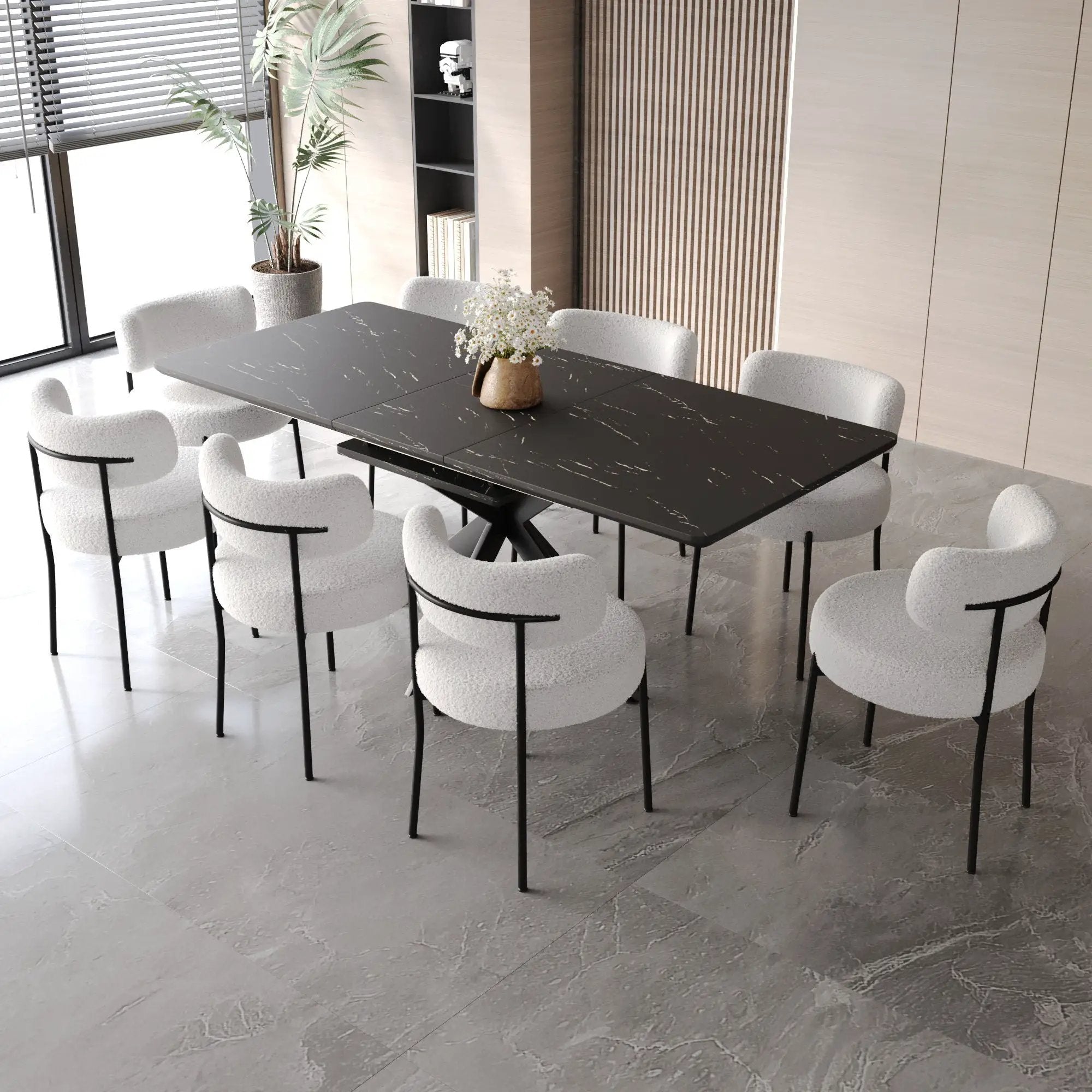 Extendable Dining Table Set With Curved Backrest Upholstered Chairs by Unique Piece Furniture