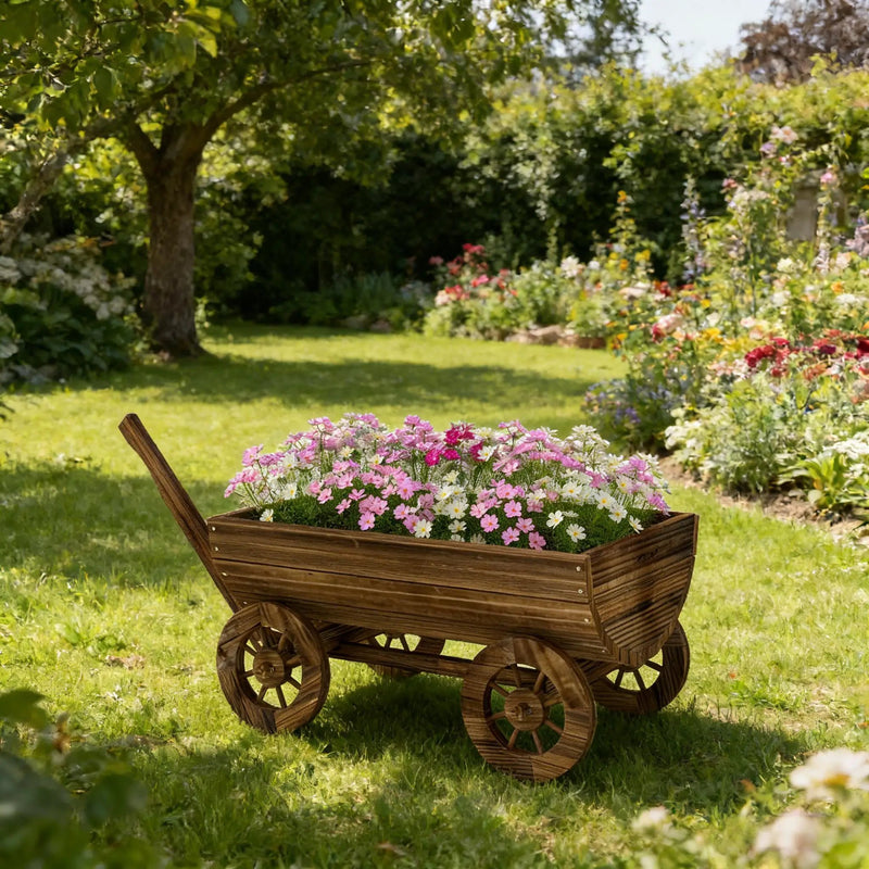 Small Wheelbarrow Wagon Flower Cart Wooden Mobile Garden Planter by HouseOfZazla