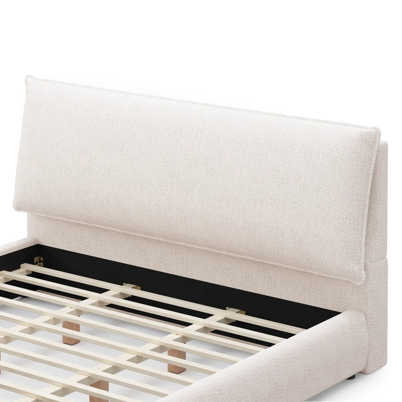 Upholstered Platform Bed Frame with Oversized Plush Pillow Headboard by HouseOfZazla