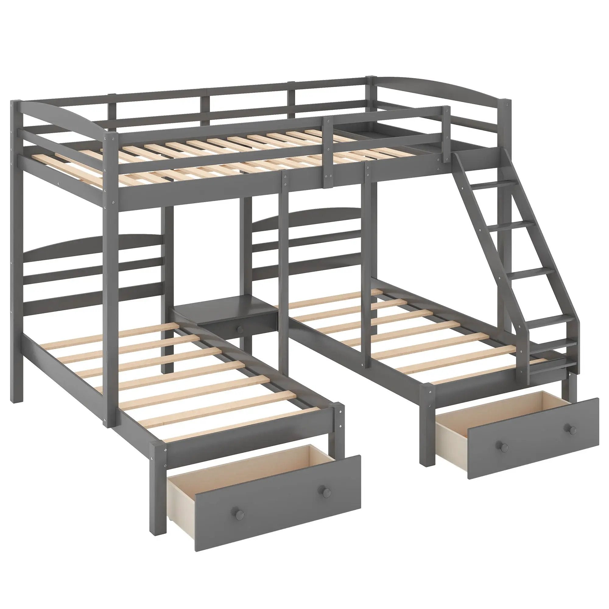 Full Over Twin & Twin Bunk Bed, Triple Bunk Bed With Drawers - Gray by HouseOfZazla