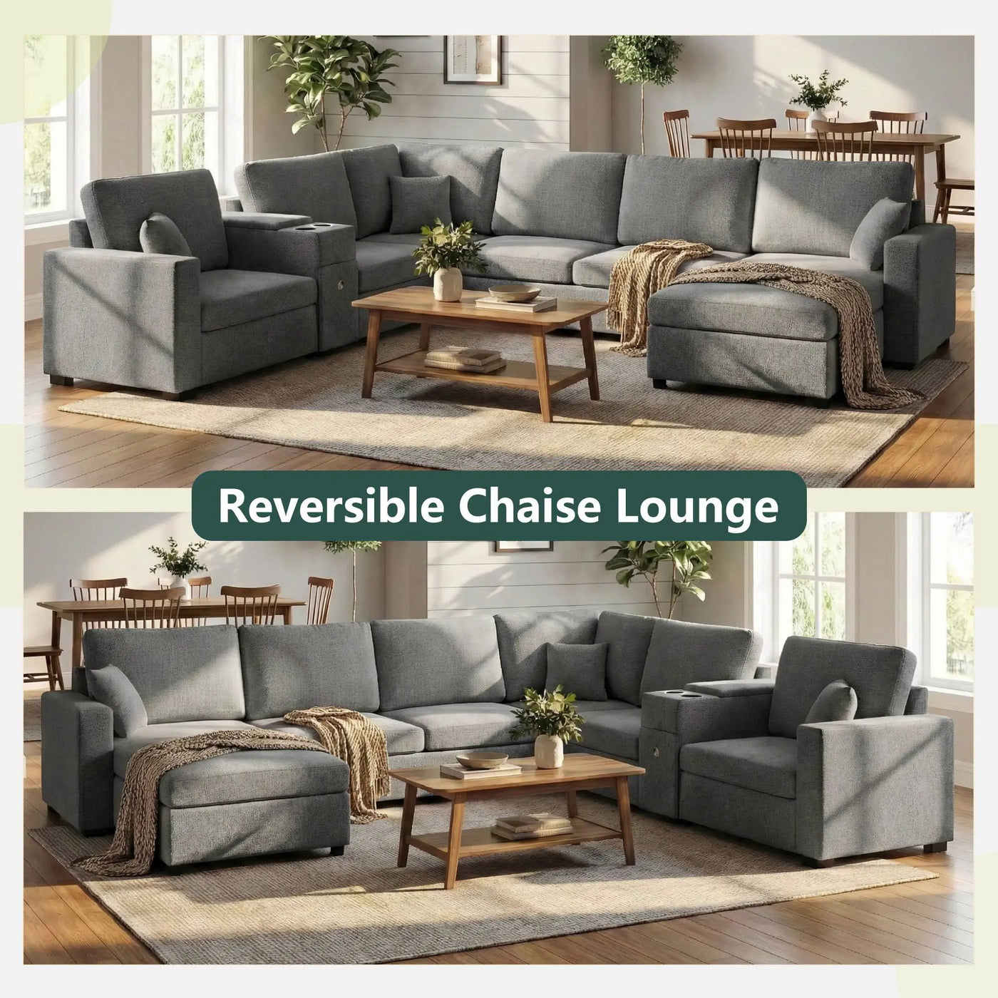Modular 5 Seat U-Shape Sectional Sofa With Chaise Lounge, Built In Cup Holders And Storage Drawer by Unique Piece Furniture