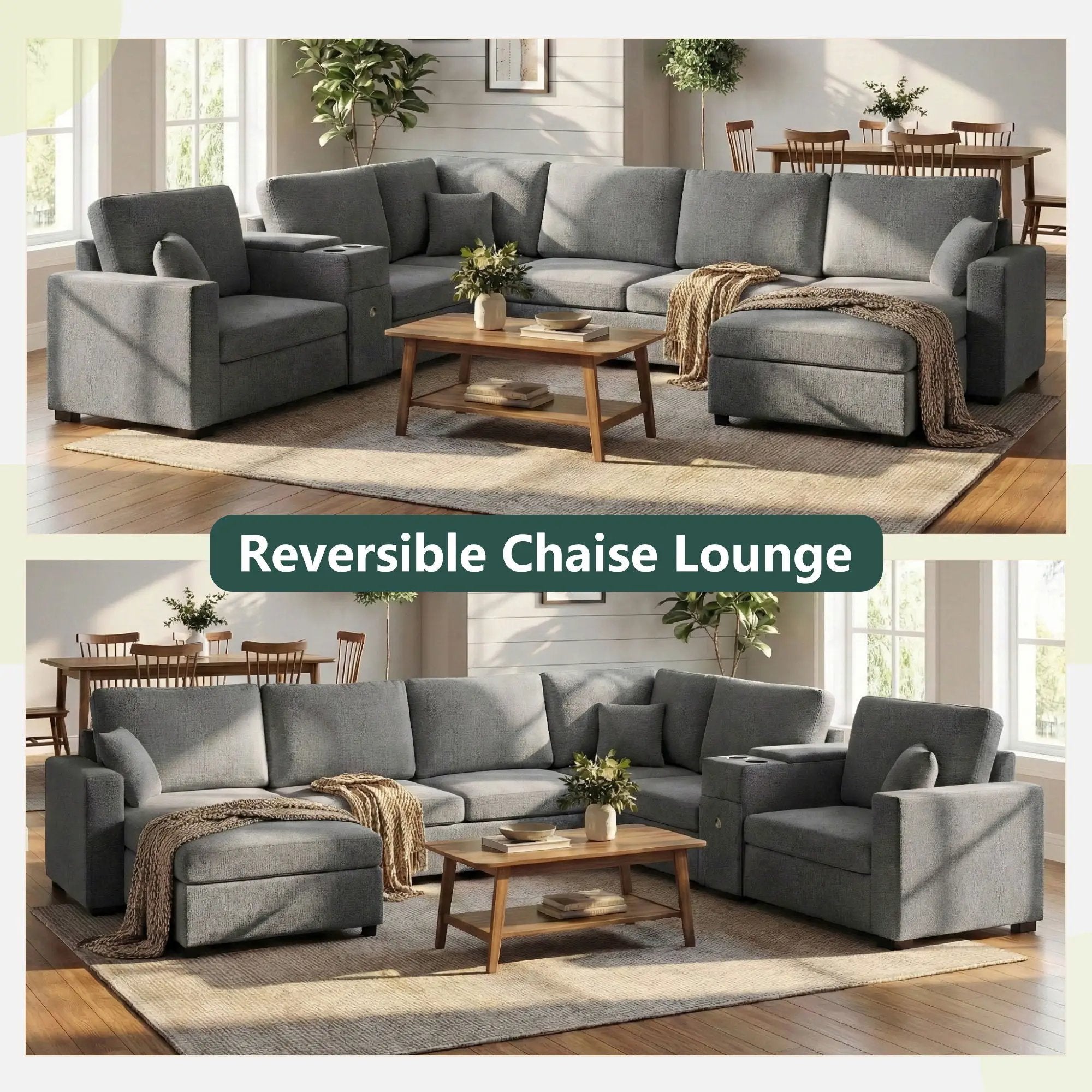 Modular 5 Seat U-Shape Sectional Sofa With Chaise Lounge, Built In Cup Holders And Storage Drawer by HouseOfZazla