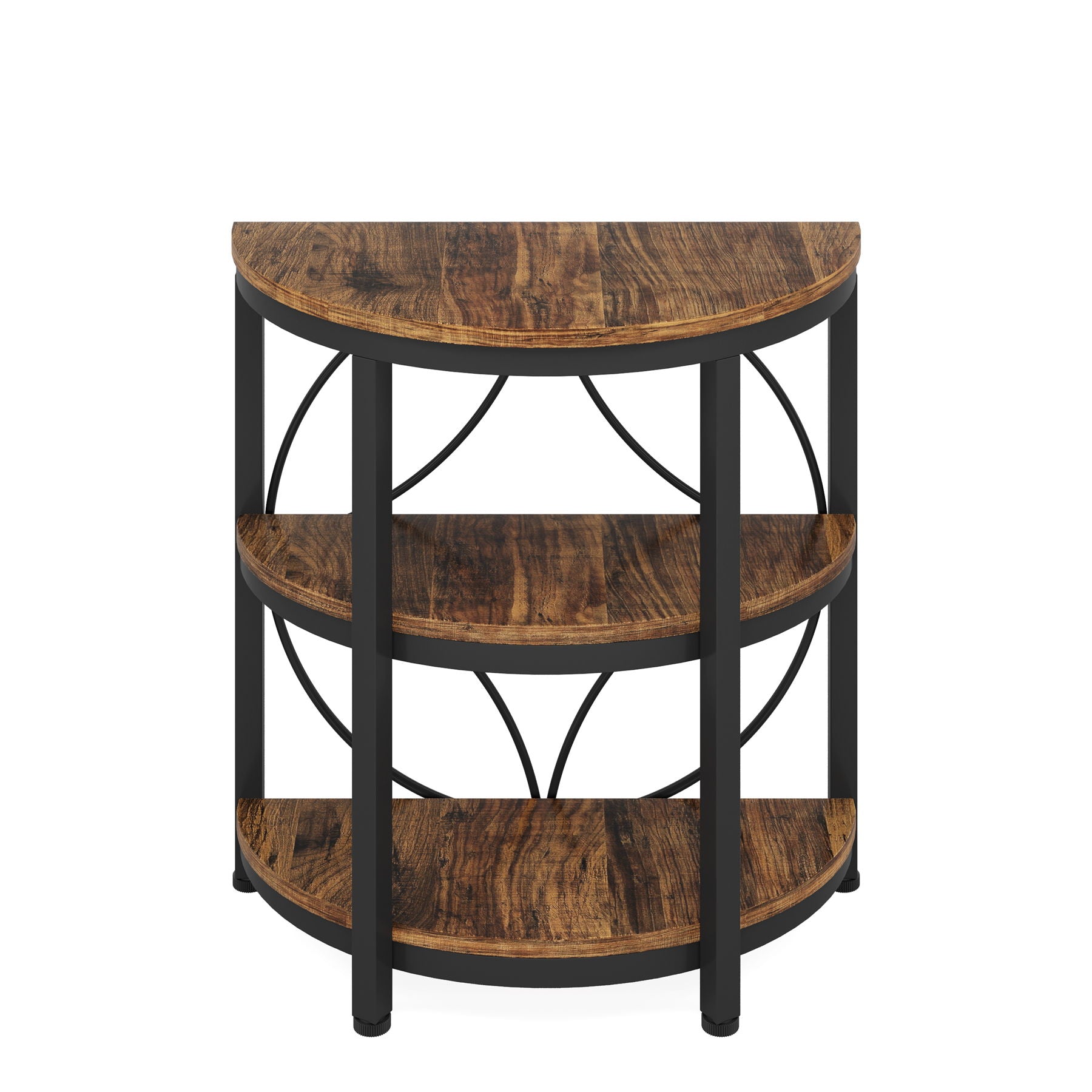 3 Tier Half Moon End Table, Space Saving Semi Circle - Deep Rustic Brown by HouseOfZazla