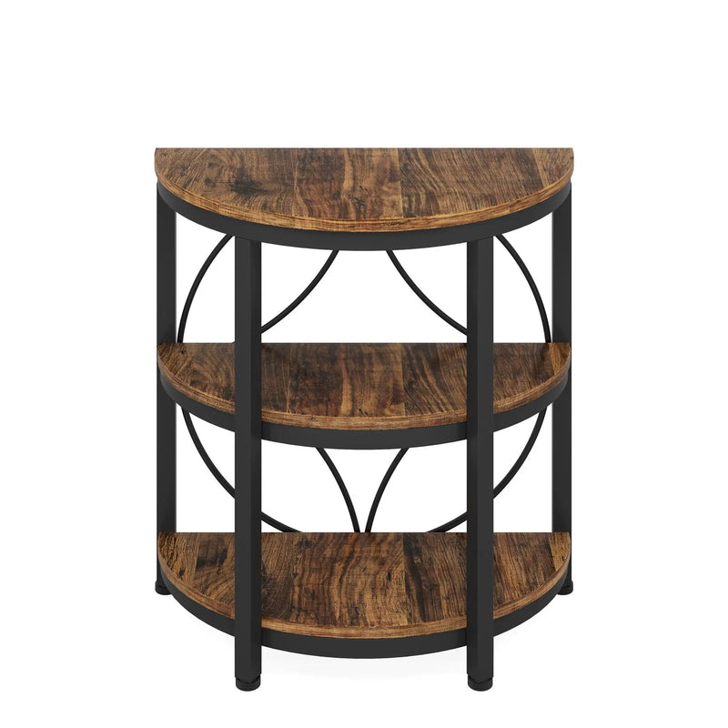 3 Tier Half Moon End Table, Space Saving Semi Circle - Deep Rustic Brown by HouseOfZazla