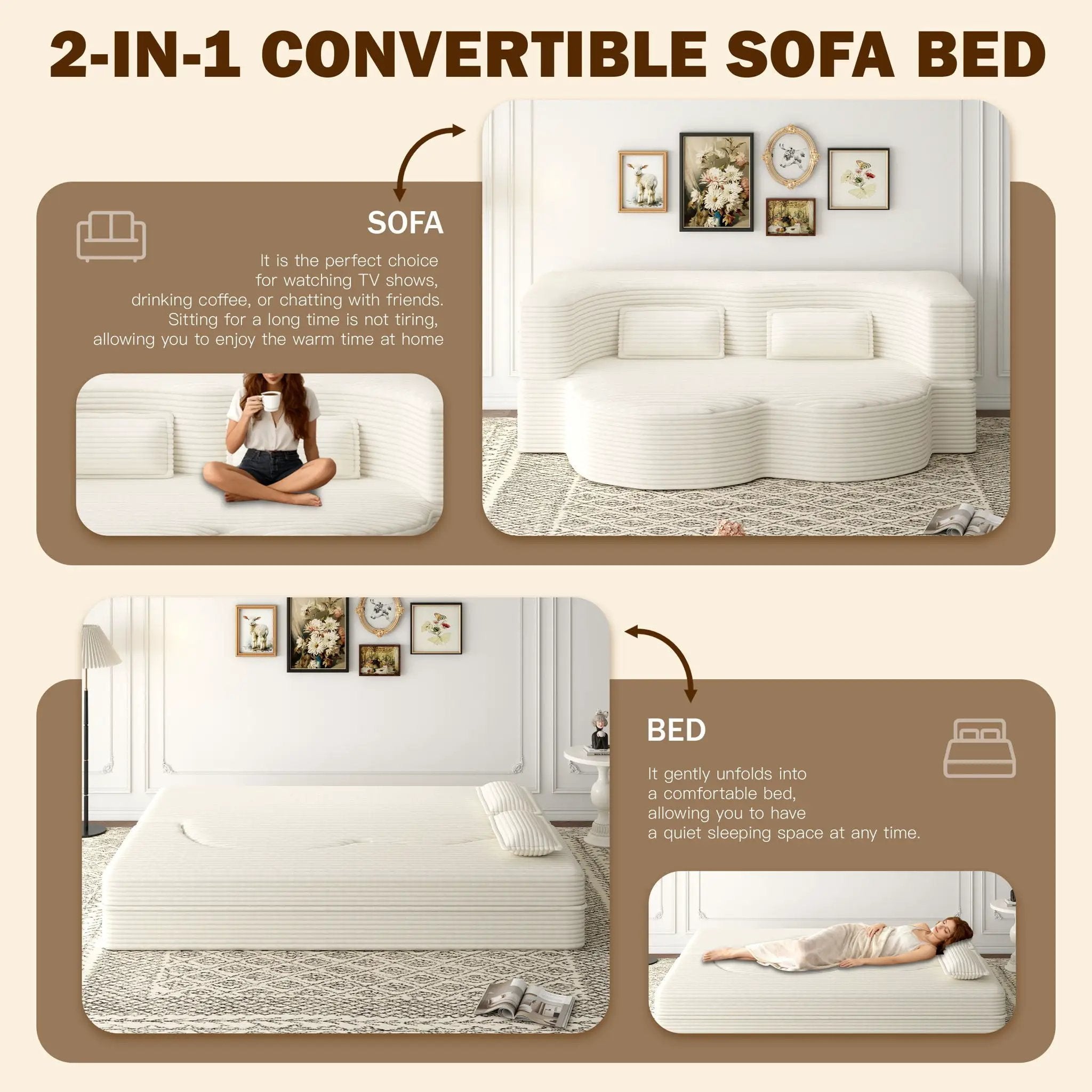 Floor Sofa With 2 Pillows, Convertible Twin Size Mattress For Living Room by HouseOfZazla