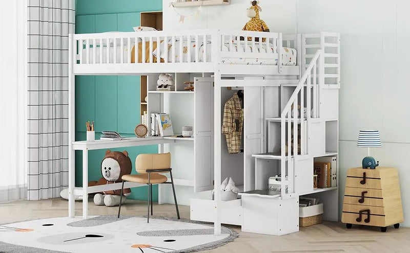 Loft Bed With Bookshelf, Drawers, Desk, And Wardrobe by HouseOfZazla