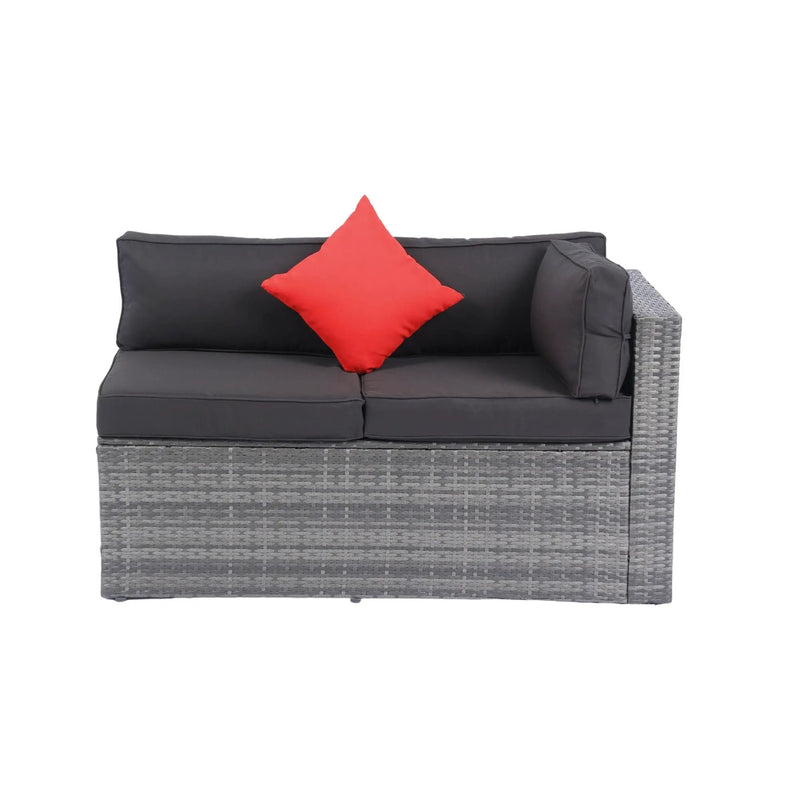 5 Pieces Rattan Sectional Outdoor Furniture Cushioned U Sof Set With 2 Pillow - Gray / Black by HouseOfZazla