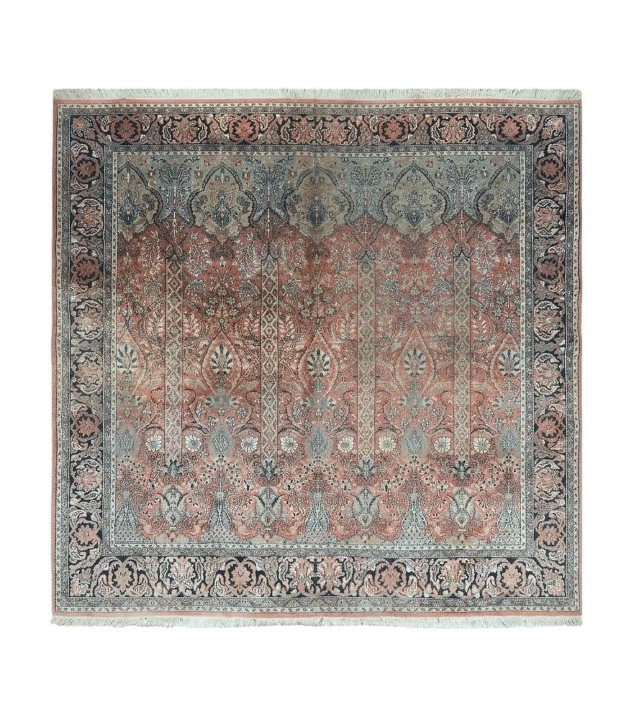 6' X 6' Vintage Handmade Fine Indian Silk Rug Kashmir Square Nice by Jewel Rugs