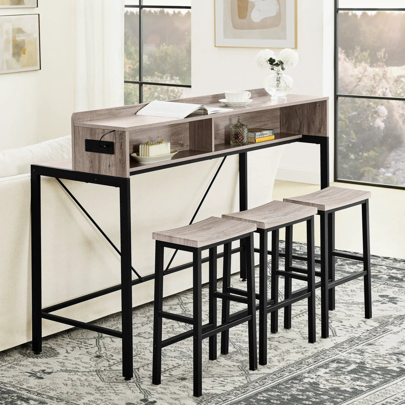 59 Inch Bar Table with Stools and LED Light by HouseOfZazla