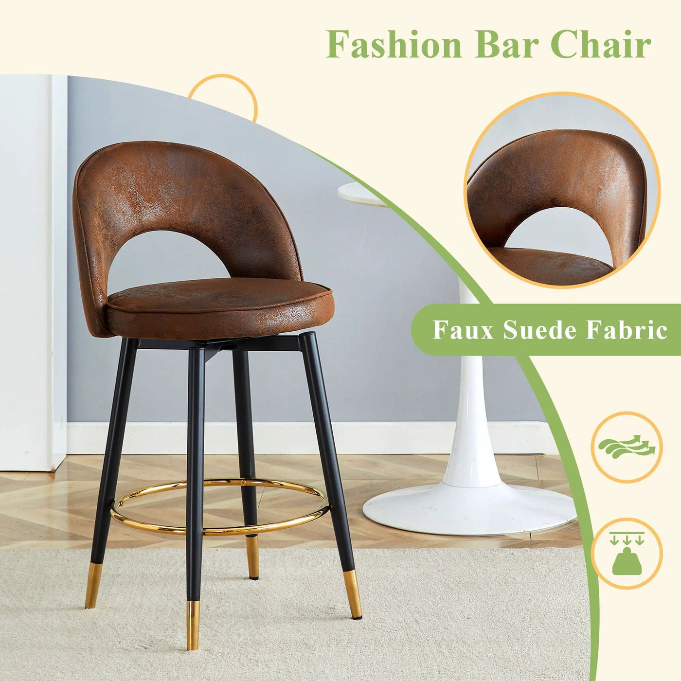 Upholstered Rotatable Bar Chair With Metal Legs For Dining Room by Unique Piece Furniture