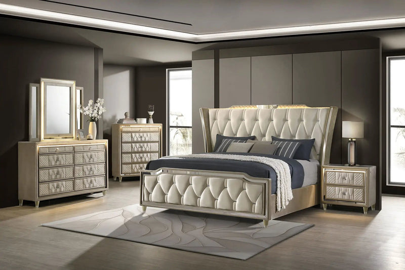 Lorient 5-piece Eastern King Bedroom Set Ivory and Camel by Unique Piece Furniture