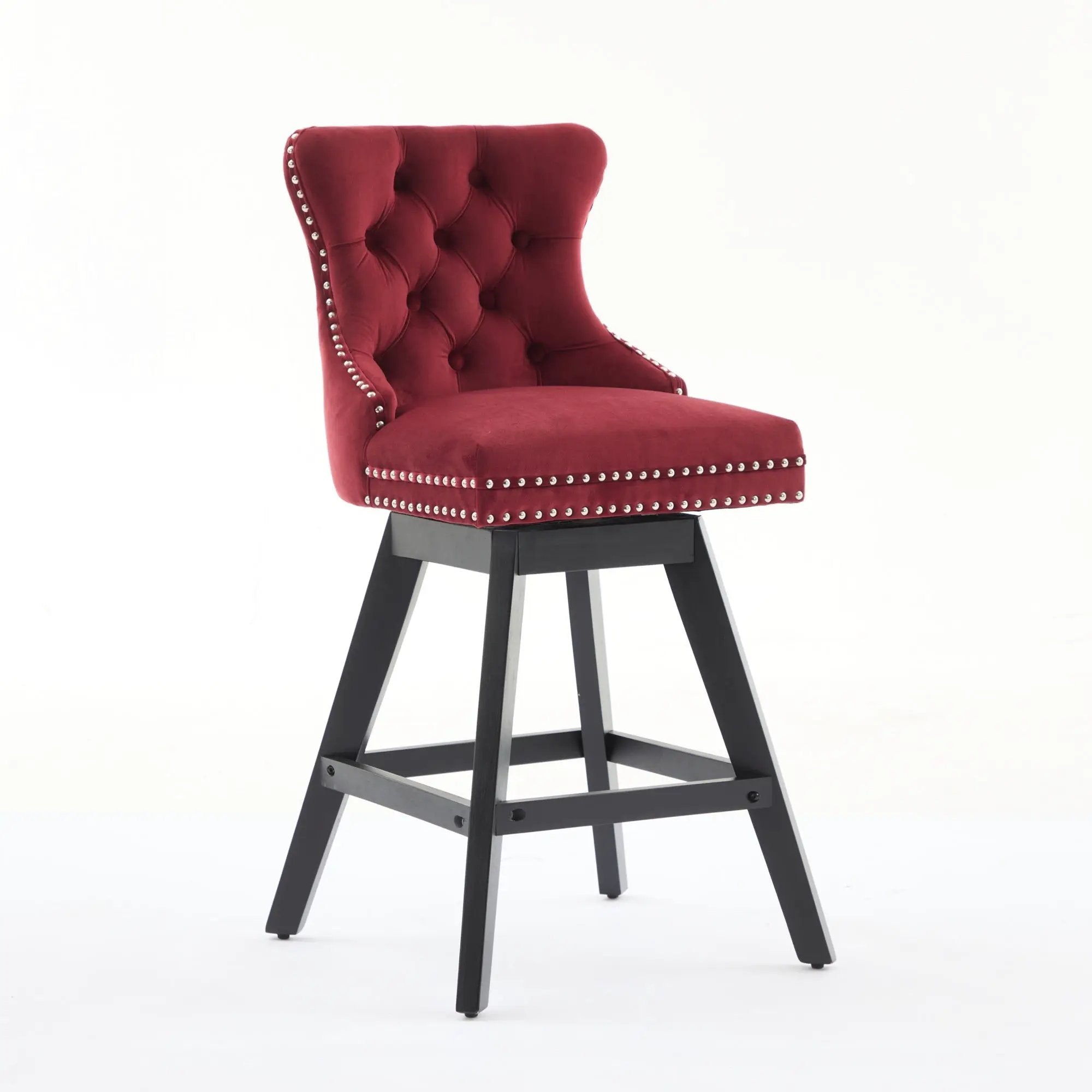 Swivel Velvet Barstools with Button Tufted Decoration - Set of 2 (Wine Red) by HouseOfZazla