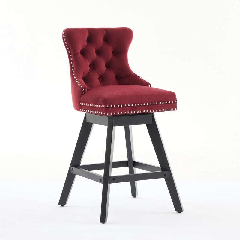 Swivel Velvet Barstools with Button Tufted Decoration - Set of 2 (Wine Red) by HouseOfZazla