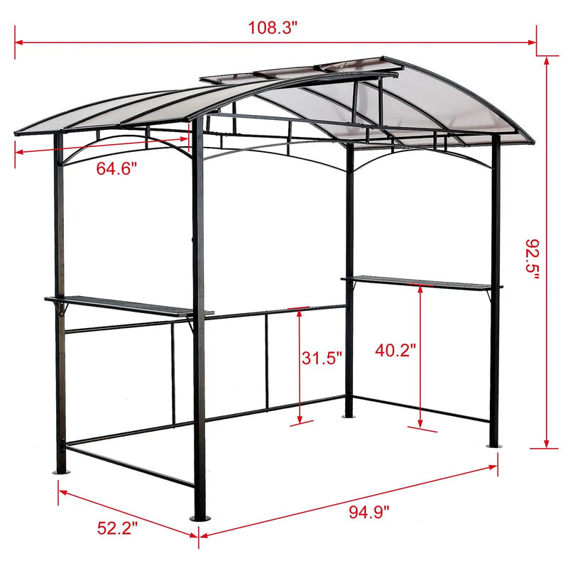 Grill Gazebo 8X5Ft, Outdoor Patio Canopy, Bbq Shelter With Steel Hardtop And Side Shelves - Black by Unique Piece Furniture