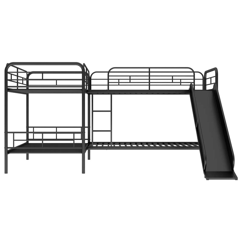 Mission Style Twin Size L-Shaped Bunk Bed With Slide And Ladder - Black by HouseOfZazla