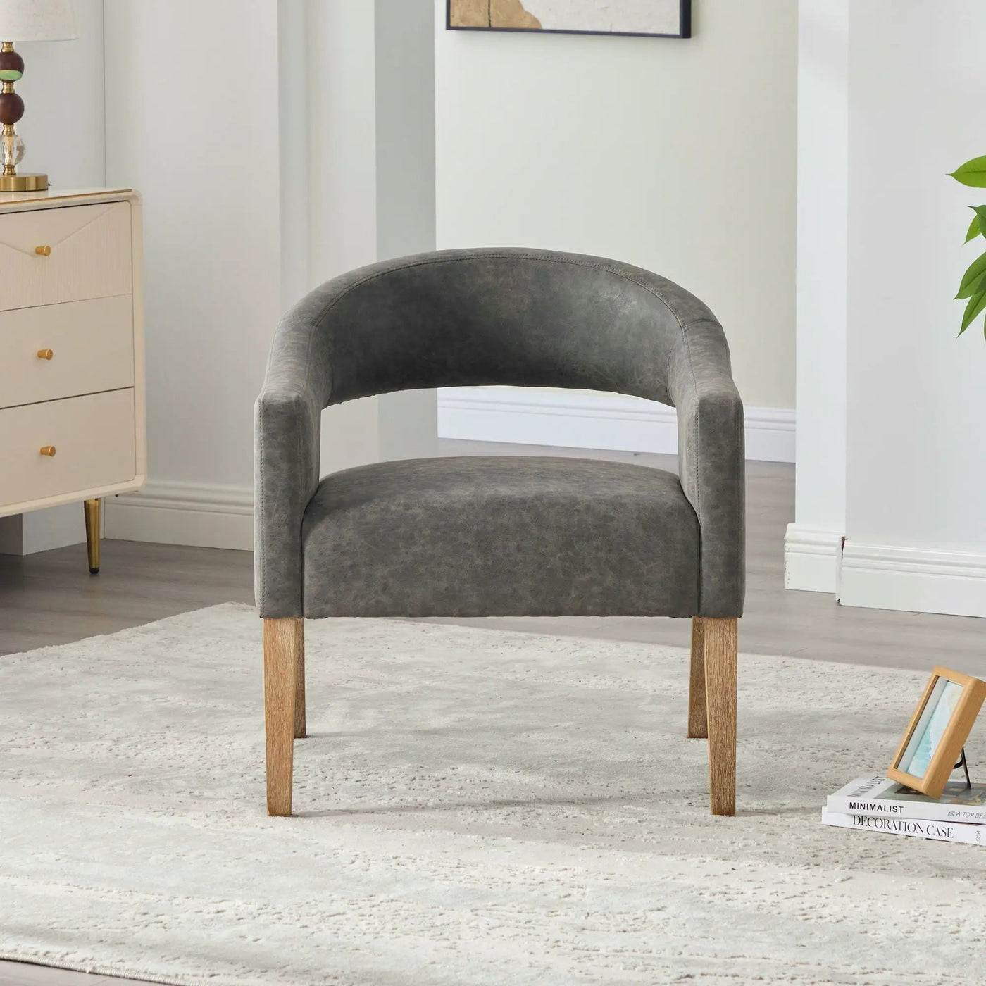 Upholstered Open Back Armchair With Weathered Rubberwood Legs by HouseOfZazla