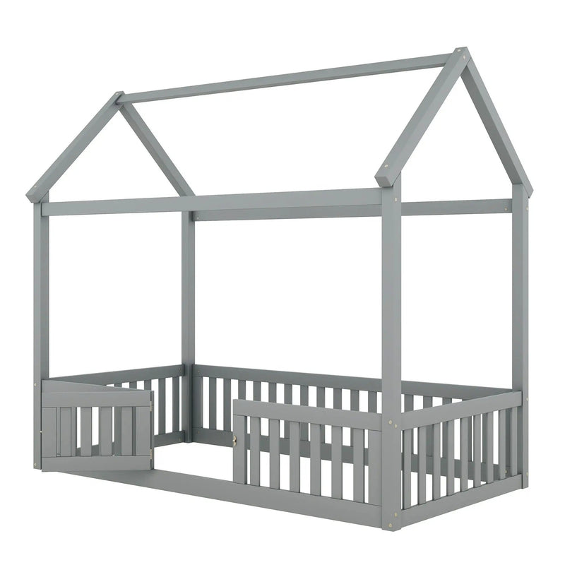 Wood House Bed With Fence And Door by Unique Piece Furniture