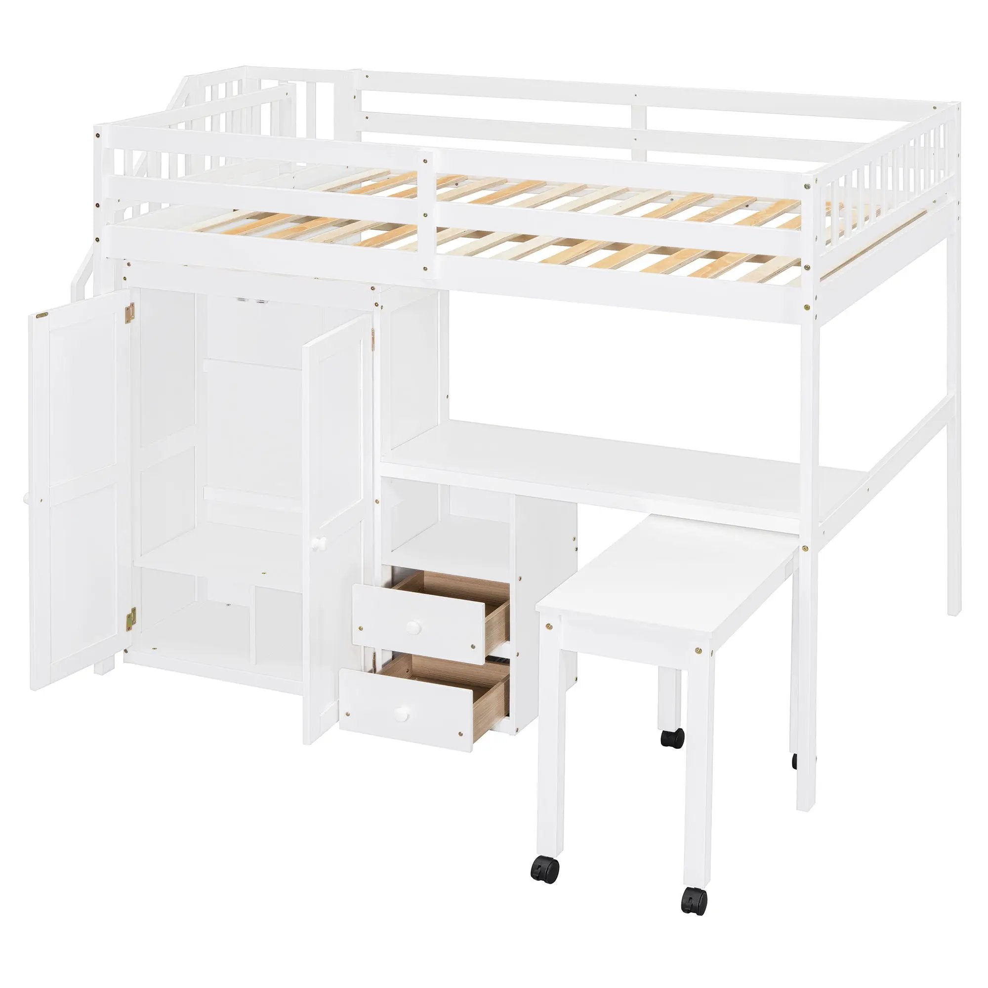 Loft Bed With Stairs, Bookshelf, Drawers, Desk & Wardrobe, Space Saving Multifunctional Furniture by HouseOfZazla