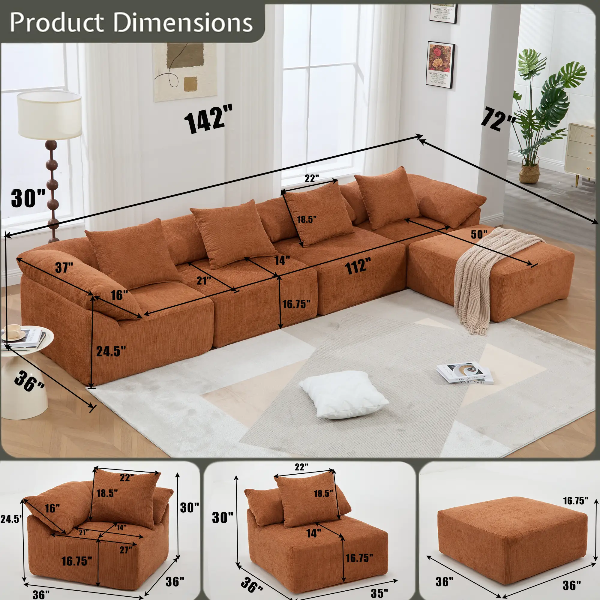 142" L Shaped Modular Sectional Sofa by HouseOfZazla