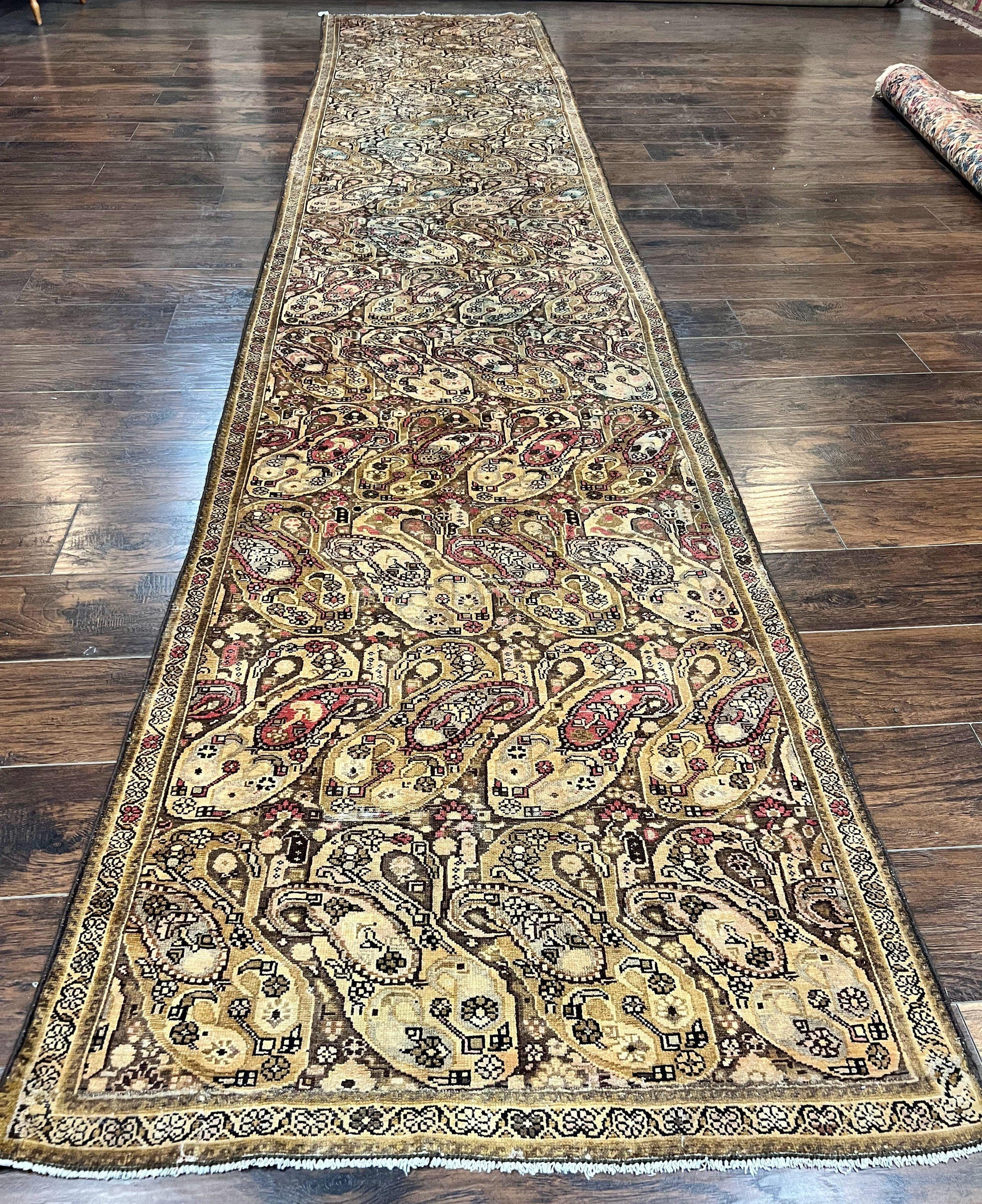 Antique Persian Malayer Runner Rug 3x16, Repeated Boteh Paisley Design, Rare Rug, 1920s Antique Oriental Carpet, Wool Handmade Hand Knotted 3 x 16 ft Rug by Jewel Rugs