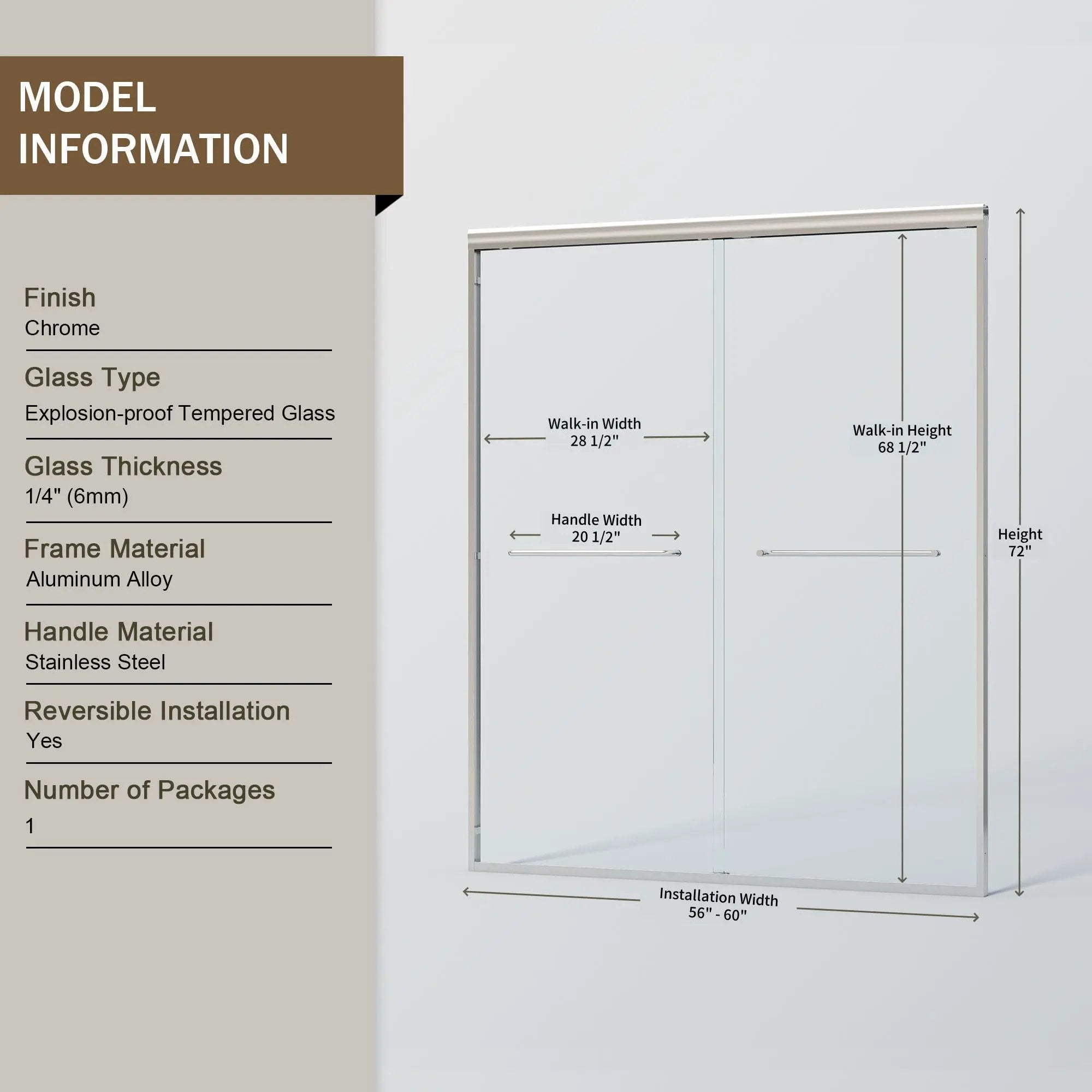 Double Sliding Shower Door, Semi-Frameless Bypass Bathroom Sliding Door With 1/4" (6 Mm) Tempered Glass For Walk-In Shower by HouseOfZazla