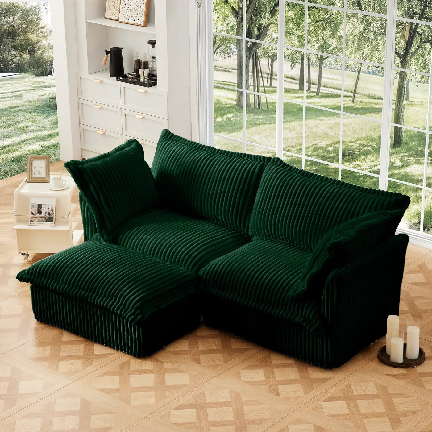 Slipcovered Sectional 2 Seater Sofa Couch with Convertible Ottoman by HouseOfZazla
