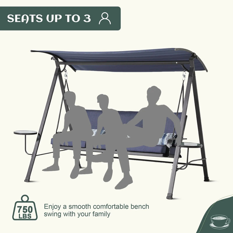 Steel 3 Seater Swing Porch Swing With Canopy - Blue by Unique Piece Furniture