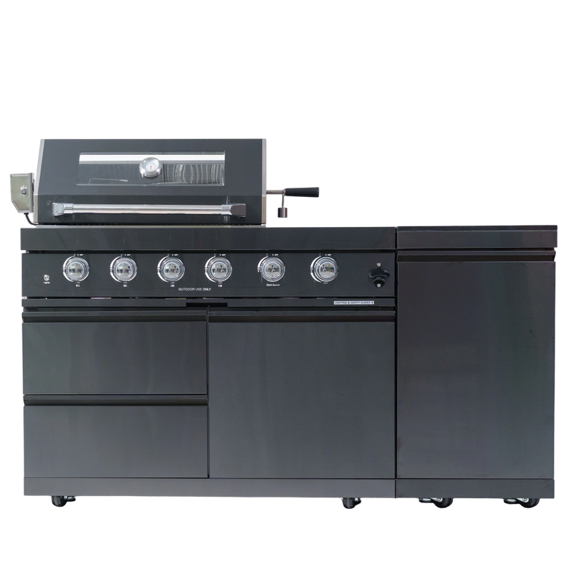 65" 4-Burner 72,000 BTU Black Outdoor Kitchen Island Grill + Side Burner + Rotisserie kit by Chery Industrial