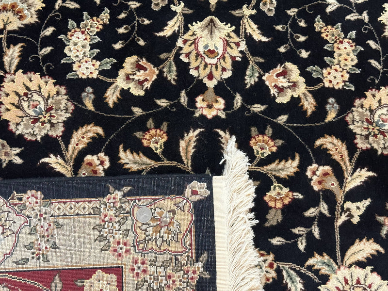 Sino Persian Rug 9x12, Fine Elegant Oriental Carpet 200 KPSI, Black and Dark Red, Allover Floral by Jewel Rugs