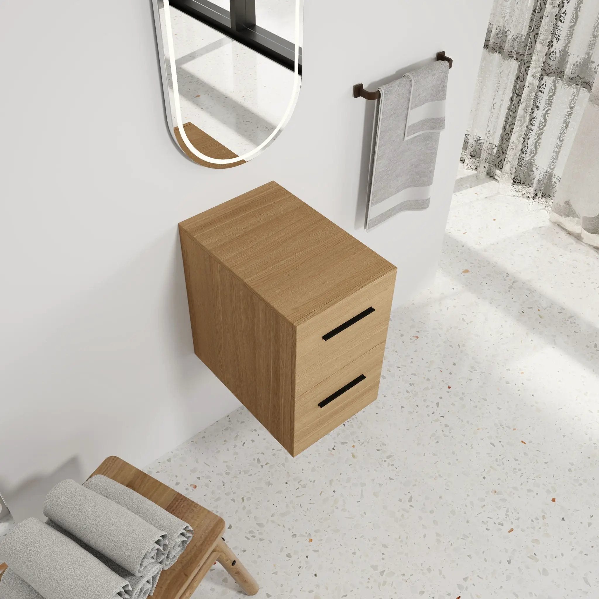 Floating Bathroom Vanity Drawer Base, Wall Mounted Storage With 2 Drawers - Light Oak by Unique Piece Furniture