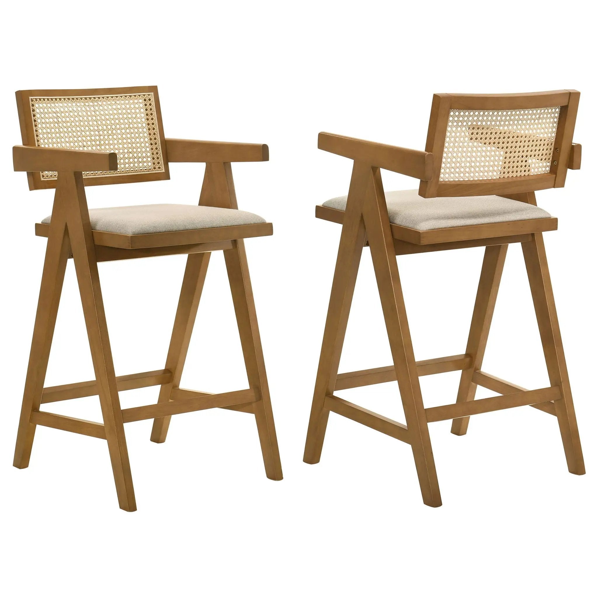 Kane Woven Rattan Wood Bar Chair Light Walnut (Set of 2) by Unique Piece Furniture
