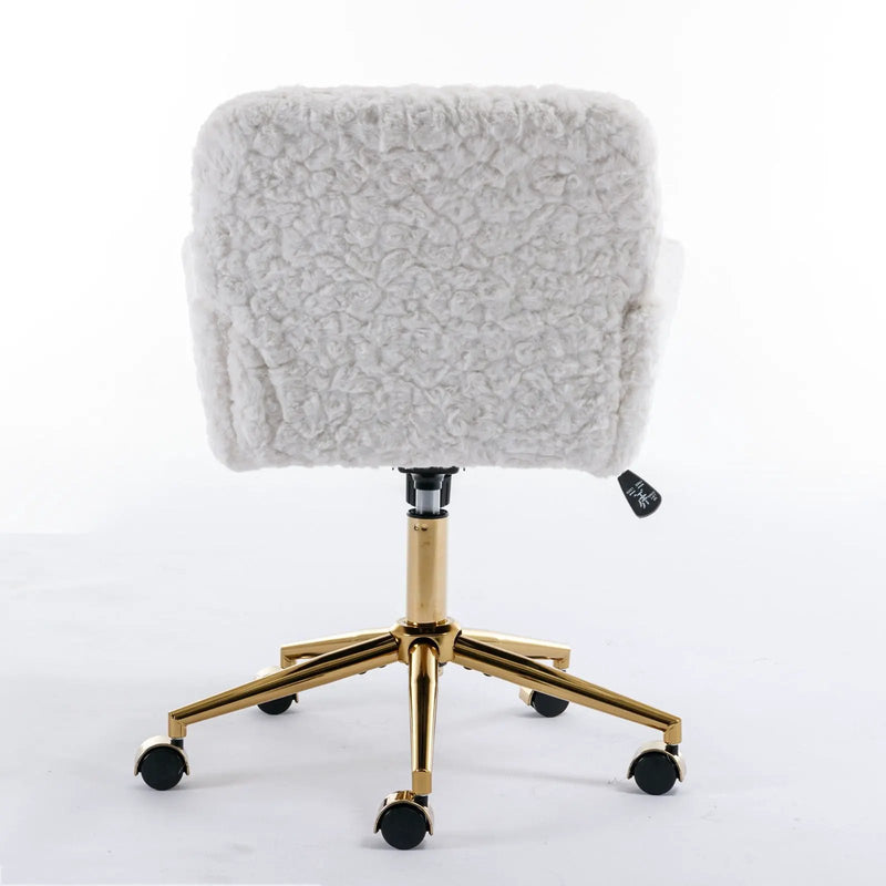 Office Chair, Artificial Rabbit Hair Home Office Chair With Metal Base, Adjustable Desk Chair Swivel Office Chair, Vanity Chair by HouseOfZazla