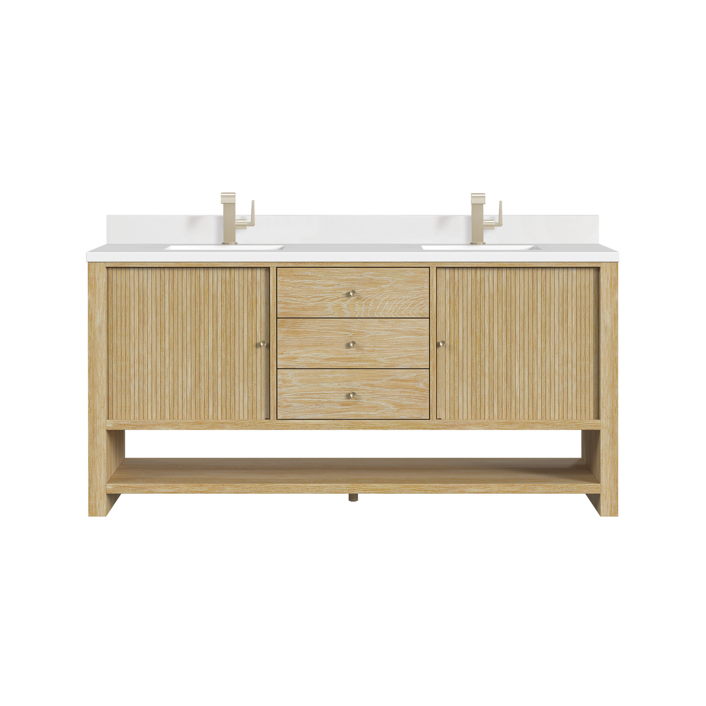 James Martin Marigot 72" Double Bathroom Vanity, Sunwashed Oak with White Zeus (with Backsplash) countertop