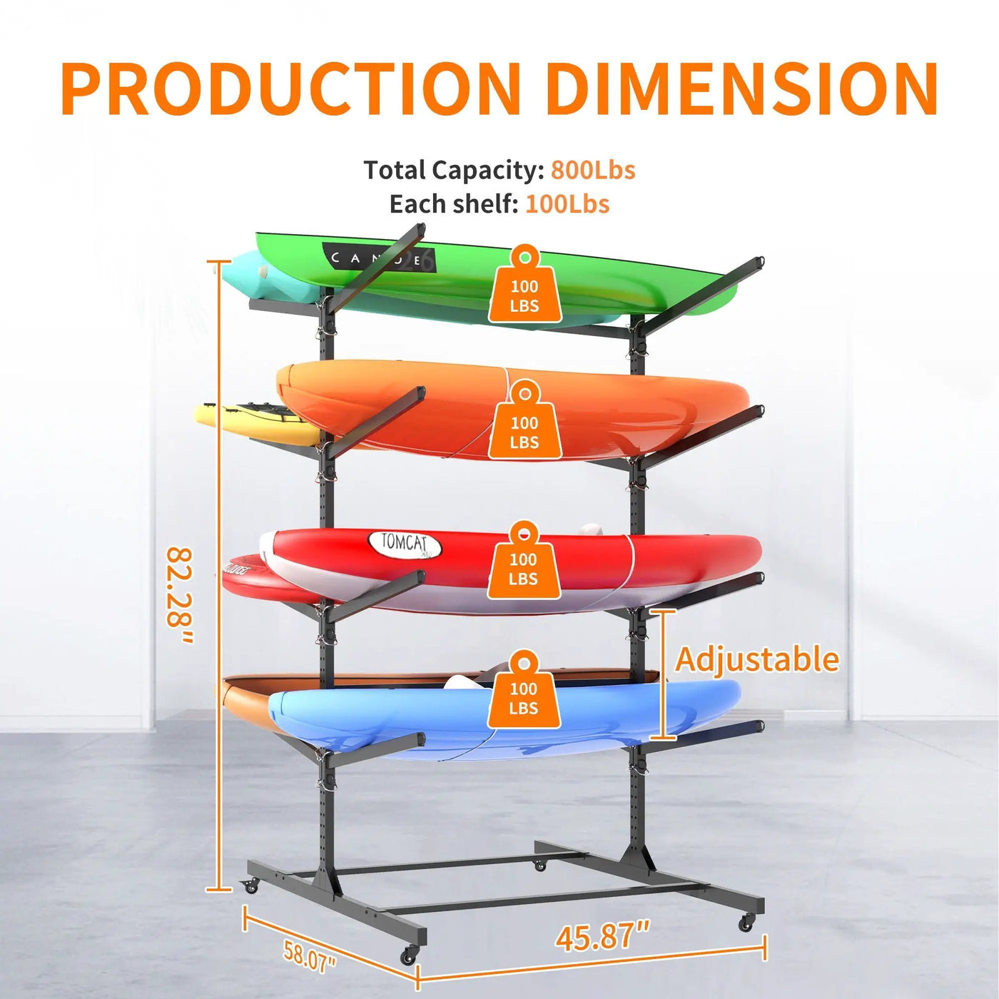 Freestanding Kayak Storage Rack With Lockable Wheels For Kayak, Canoe, Sup & Surfboard by HouseOfZazla